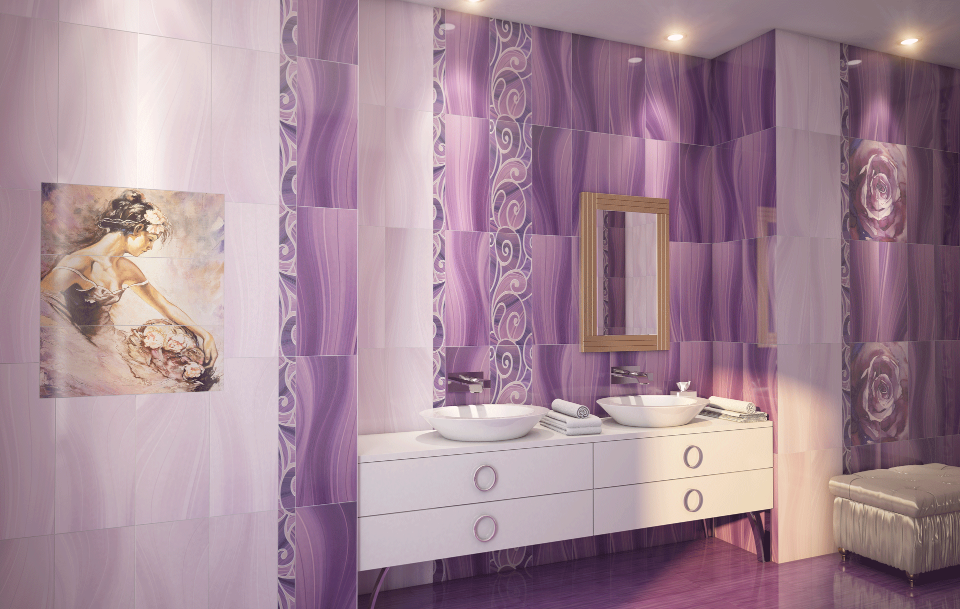 Интерьер плитка   Arabeski purple 25х60
